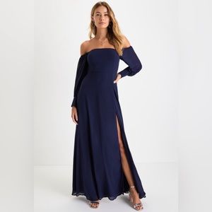 Feel the Romance Navy Blue off-the shoulder maxi dress size Large (NWT)
